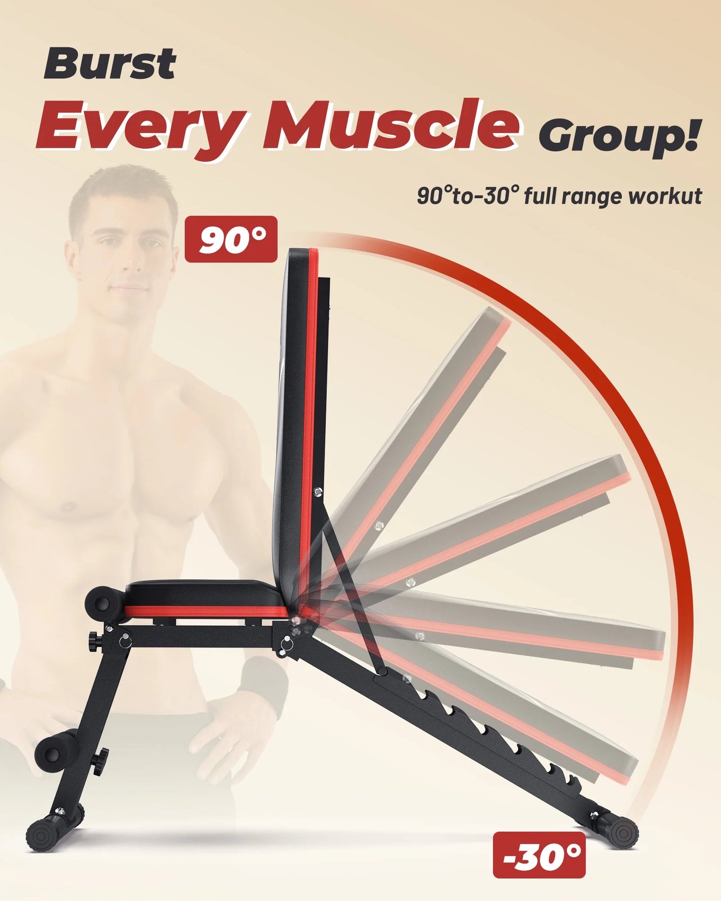 Adjustable Folding Weight Bench with Resistance Bands for Home Fitness