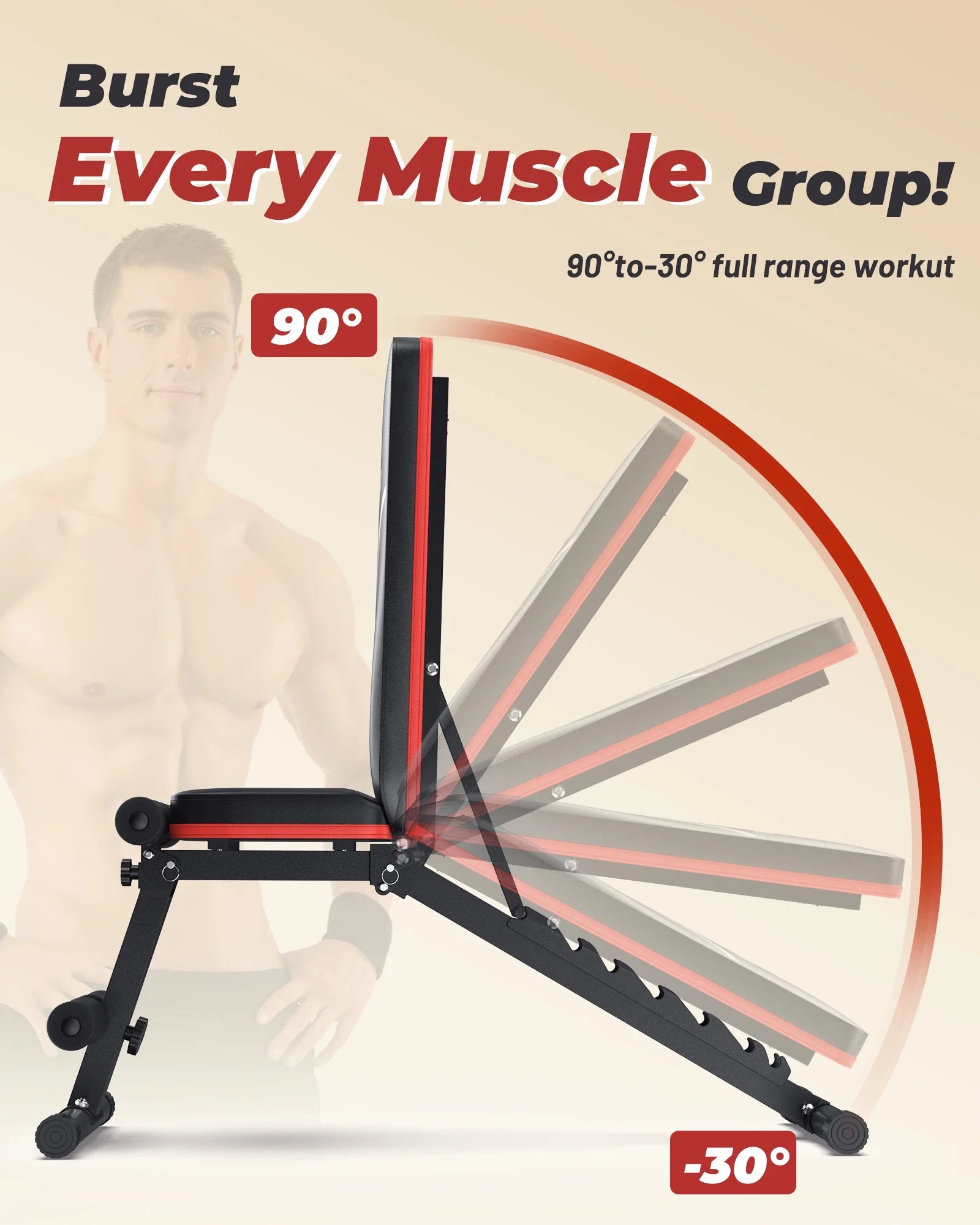 Adjustable Folding Weight Bench with Resistance Bands for Home Fitness