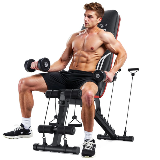 Adjustable Folding Weight Bench with Resistance Bands for Home Fitness