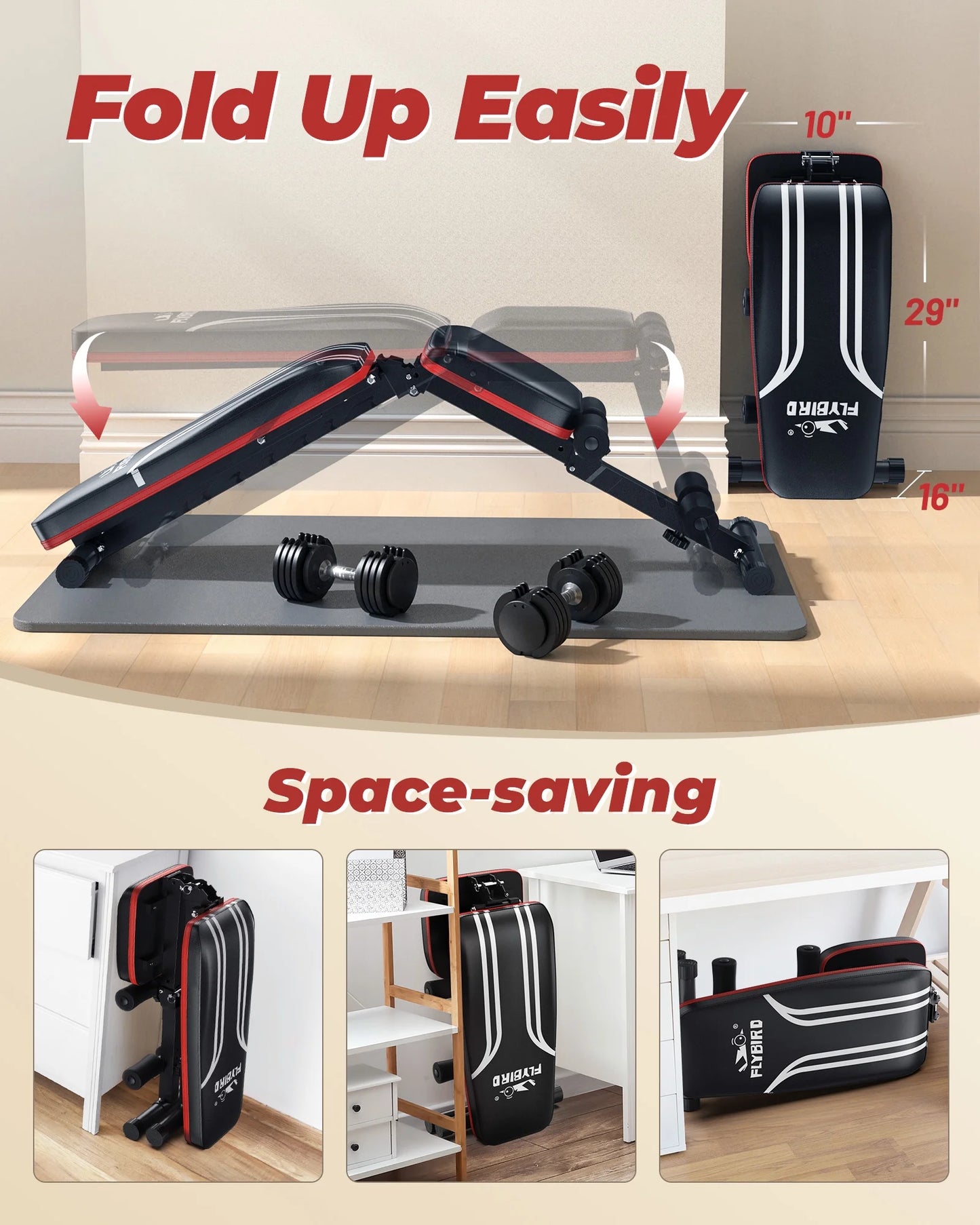 Adjustable Folding Weight Bench with Resistance Bands for Home Fitness