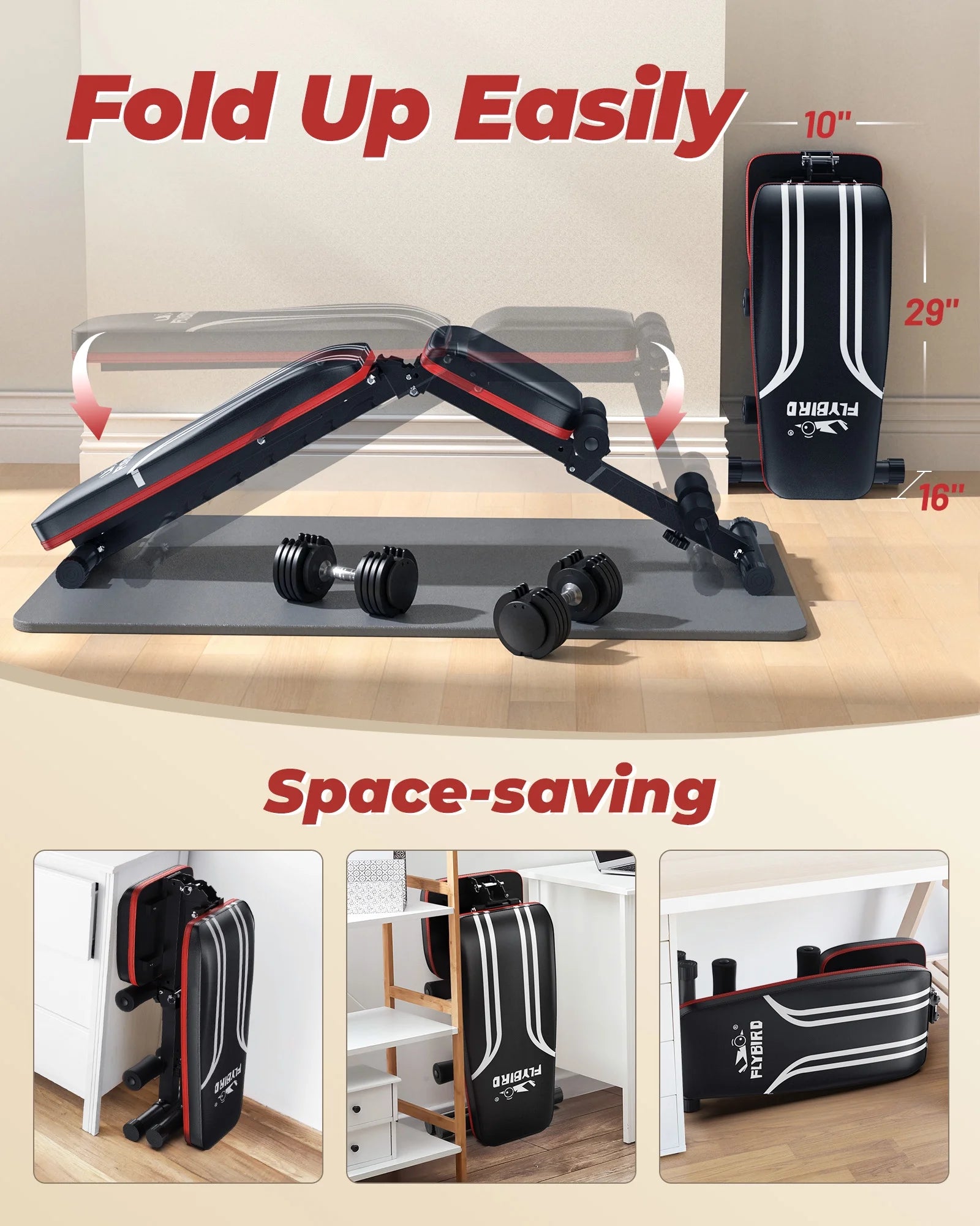Adjustable Folding Weight Bench with Resistance Bands for Home Fitness