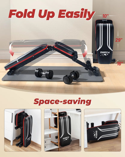 Adjustable Folding Weight Bench with Resistance Bands for Home Fitness