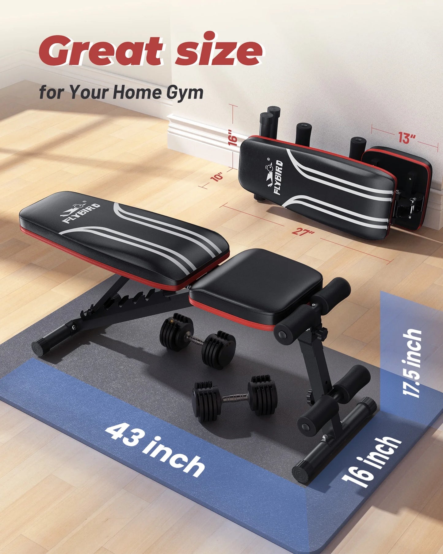 Adjustable Folding Weight Bench with Resistance Bands for Home Fitness