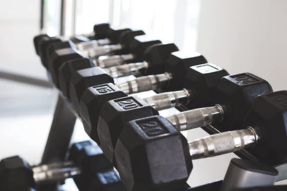 Set of 2 Hex Rubber Dumbbell with Metal Handles, Pair of 2 Heavy Dumbbells (35 Lb)